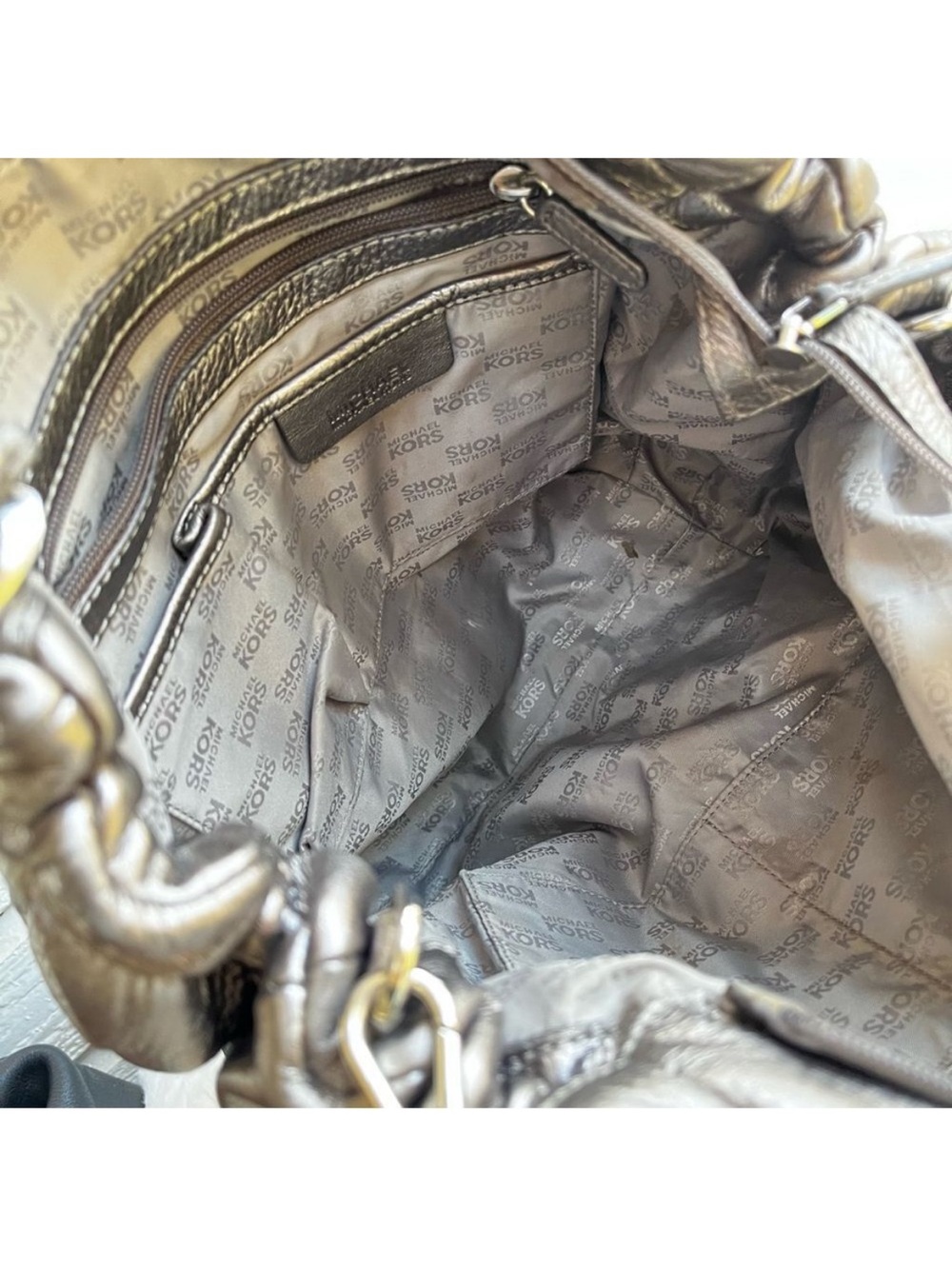 MICHAEL KORS Silver Metallic Lillie Fulton Tote Shoulder Bag - Picture 7 of 10